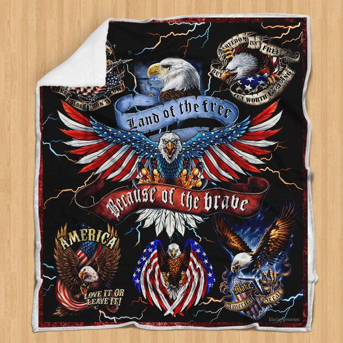 American Eagle. Land Of The Free Because Of The Brave Fleece Blanket For Soldier Veterans Memorial's Day Gift Ideas