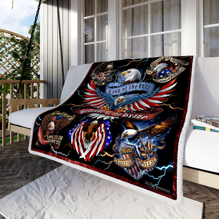 American Eagle. Land Of The Free Because Of The Brave Fleece Blanket For Soldier Veterans Memorial's Day Gift Ideas