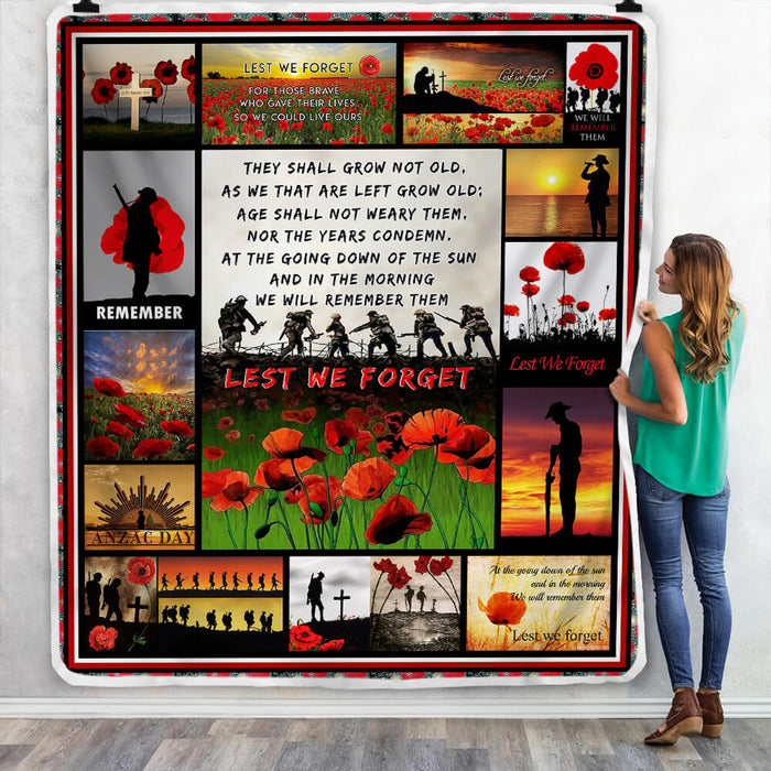 Lest We Forget, Soldiers And Poppies  Fleece Blanket For Soldier Veterans Memorial's Day Gift Ideas