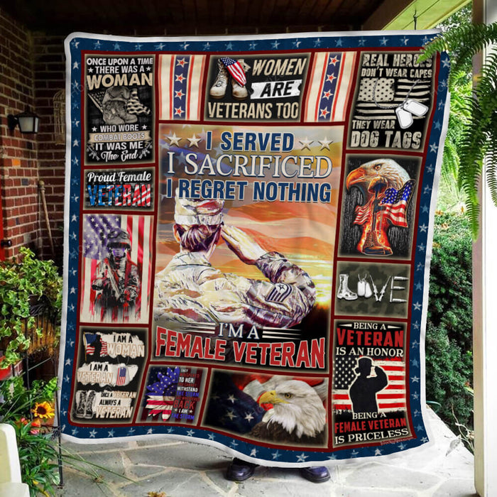 Proud Female Veteran Fleece Blanket For Soldier Veterans Memorial's Day Gift Ideas
