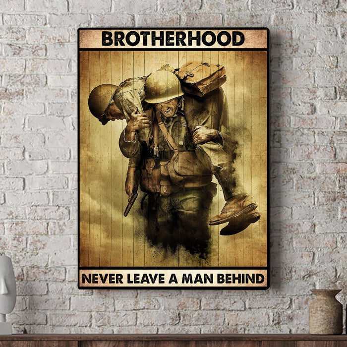Veteran Brotherhood Never Leave A Man Behind Canvas Wall Art For Soldier Veterans Memorial's Day Gift Ideas
