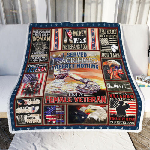 Proud Female Veteran Fleece Blanket For Soldier Veterans Memorial's Day Gift Ideas