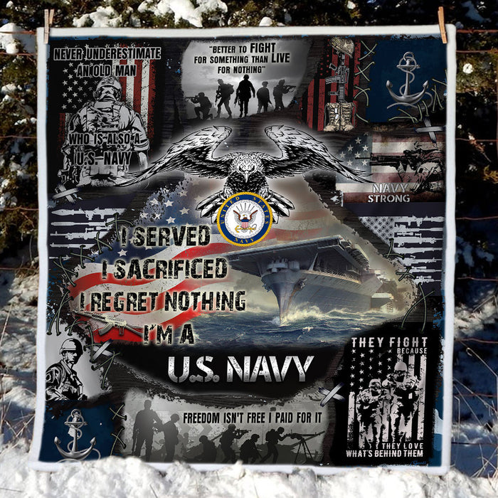 US Navy Veteran I Regret Nothing Fleece Blanket For Soldier Veterans Memorial's Day Gift Ideas