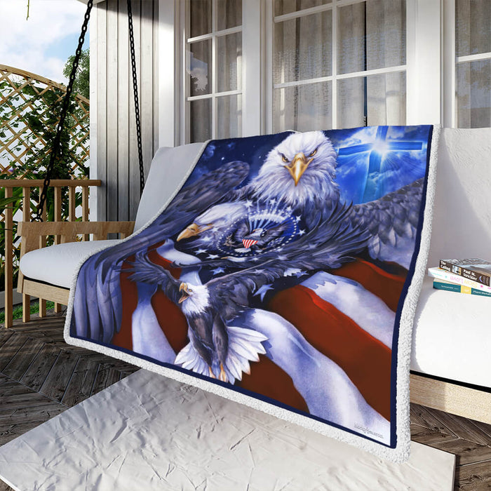 God Bless America. Eagle Fleece Blanket For Soldier Veterans Memorial's Day Gift Ideas