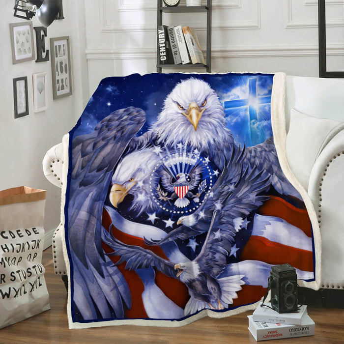 God Bless America. Eagle Fleece Blanket For Soldier Veterans Memorial's Day Gift Ideas