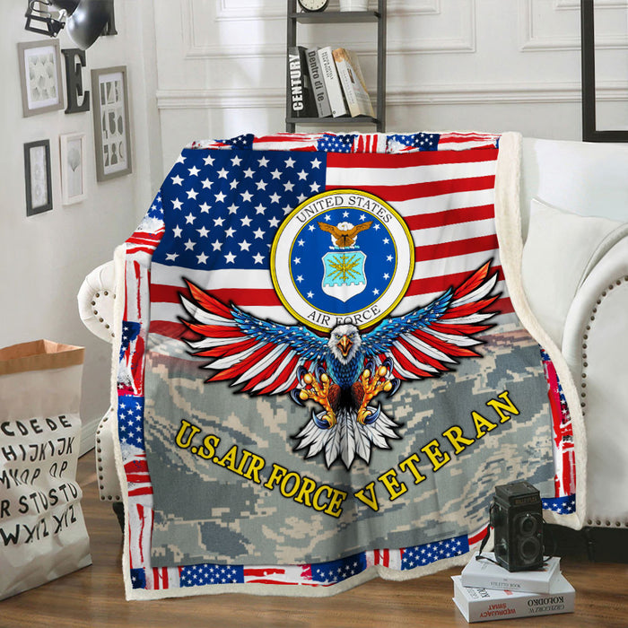 U.S. Air Force Veteran Fleece Blanket For Soldier Veterans Memorial's Day Gift Ideas