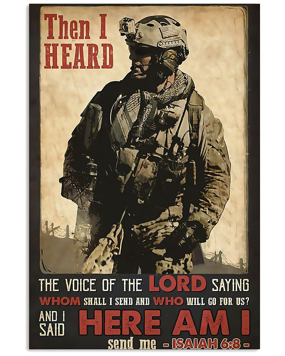 Veteran Then I Heard The Voice Of The Lord Canvas Wall Art For Soldier Veterans Memorial's Day Gift Ideas