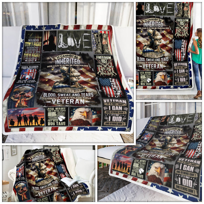 Veteran. I Have Earned It With My Blood, Sweat And Tears Fleece Blanket For Soldier Veterans Memorial's Day Gift Ideas