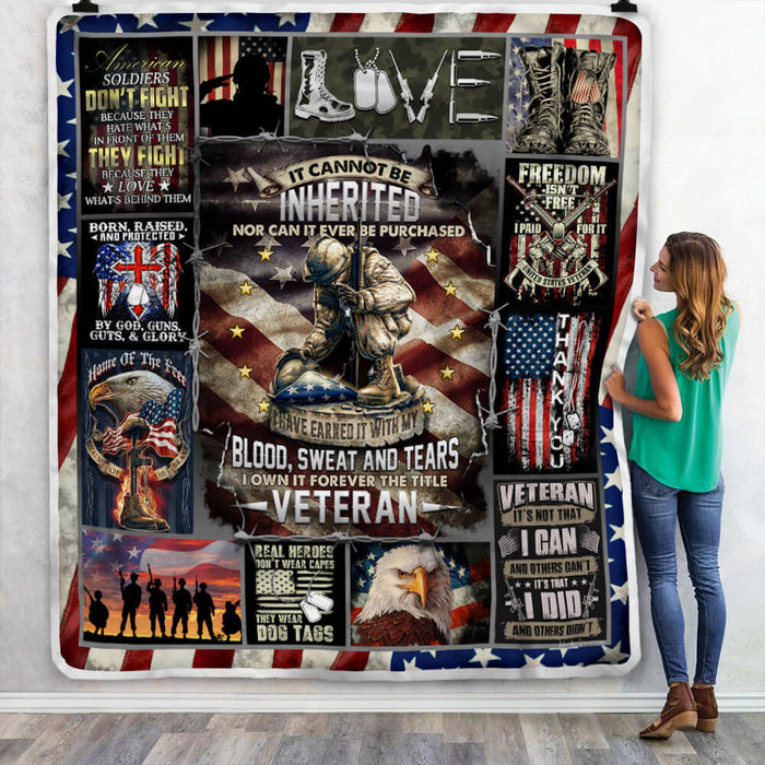 Veteran. I Have Earned It With My Blood, Sweat And Tears Fleece Blanket For Soldier Veterans Memorial's Day Gift Ideas
