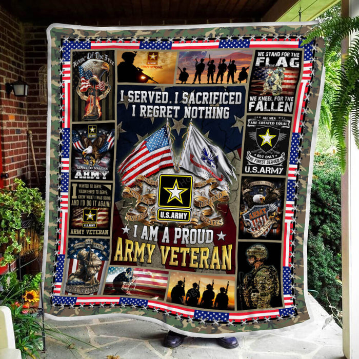 U.S. Army I Am A Proud Army Veteran Fleece Blanket For Soldier Veterans Memorial's Day Gift Ideas