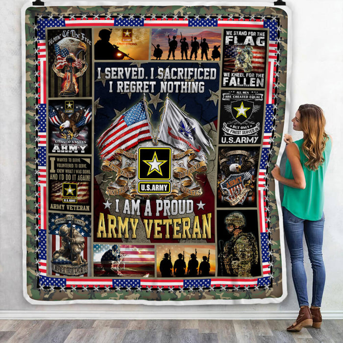 U.S. Army I Am A Proud Army Veteran Fleece Blanket For Soldier Veterans Memorial's Day Gift Ideas