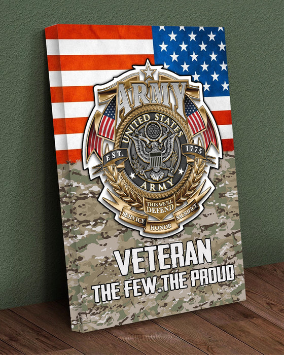 Veteran The Few The Proud Army Veteran Us Flag Canvas Wall Art For Soldier Veterans Memorial's Day Gift Ideas