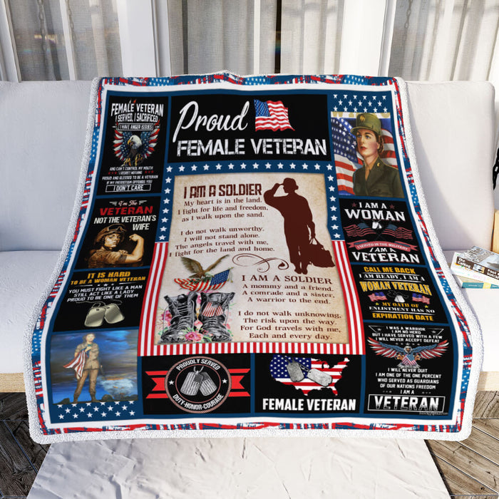 I Am A Soldier - Female Veteran  Fleece Blanket For Soldier Veterans Memorial's Day Gift Ideas