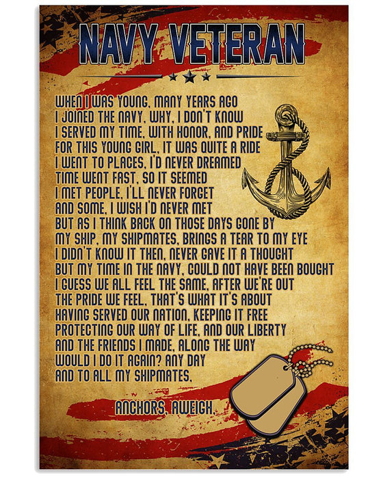 Veteran Navy Veteran Many Years Ago I Joined The Navy Canvas Wall Art For Soldier Veterans Memorial's Day Gift Ideas