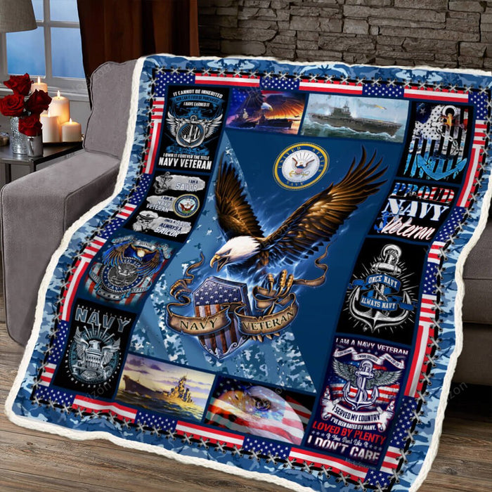 Proud Navy Veteran Eagle Fleece Blanket For Soldier Veterans Memorial's Day Gift Ideas