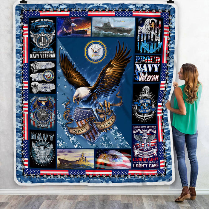 Proud Navy Veteran Eagle Fleece Blanket For Soldier Veterans Memorial's Day Gift Ideas