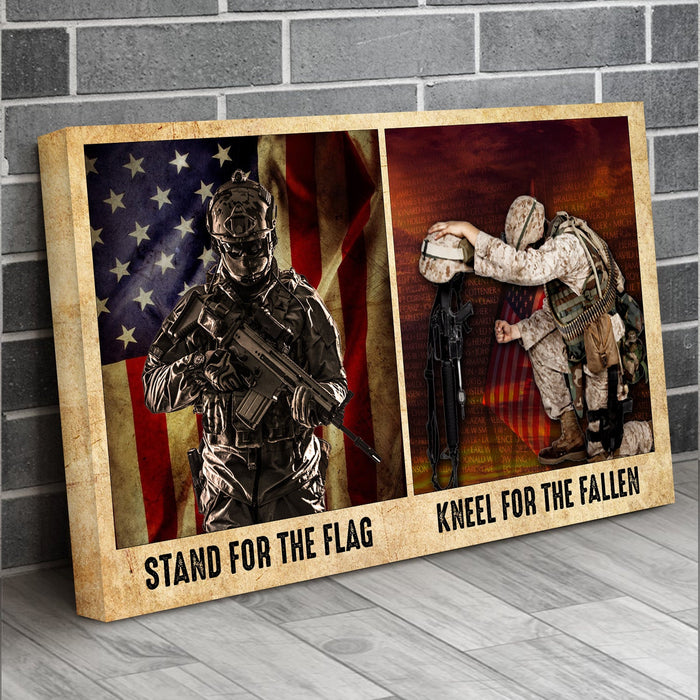 Veteran Stand For The Flag Kneel For The Fallen Memorial Day Us Canvas Wall Art For Soldier Veterans Memorial's Day Gift Ideas