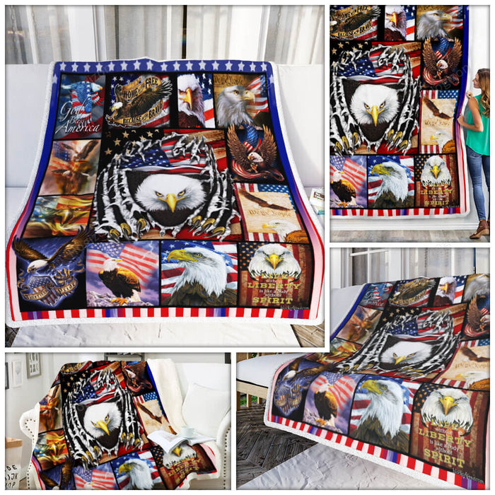 Eagle. American Pride. God Bless America Fleece Blanket For Soldier Veterans Memorial's Day Gift Ideas