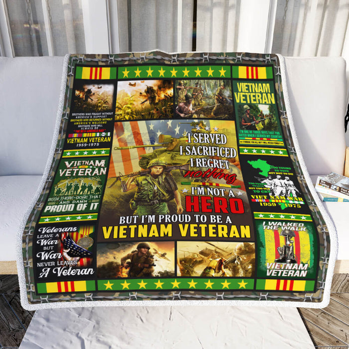 Proud To Be A Vietnam Veteran Fleece Blanket For Soldier Veterans Memorial's Day Gift Ideas