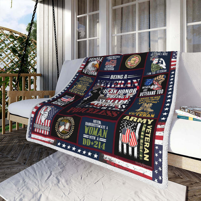 Female Veteran Fleece Blanket For Soldier Veterans Memorial's Day Gift Ideas