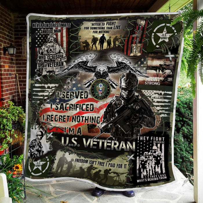 U.S. Army Veteran, I Regret Nothing Fleece Blanket For Soldier Veterans Memorial's Day Gift Ideas