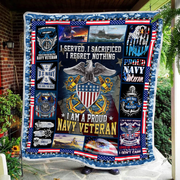 U.S. Navy I Am A Proud Navy Veteran Eagle Fleece Blanket For Soldier Veterans Memorial's Day Gift Ideas