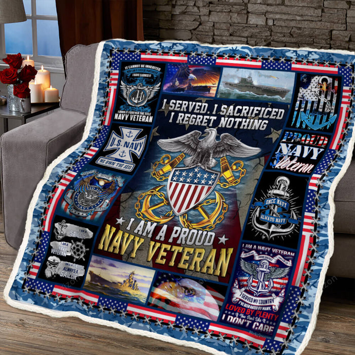 U.S. Navy I Am A Proud Navy Veteran Eagle Fleece Blanket For Soldier Veterans Memorial's Day Gift Ideas