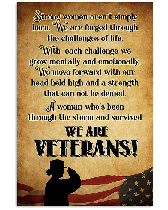 Veteran Strong Women Aren'T Simply Born Canvas Wall Art For Soldier Veterans Memorial's Day Gift Ideas