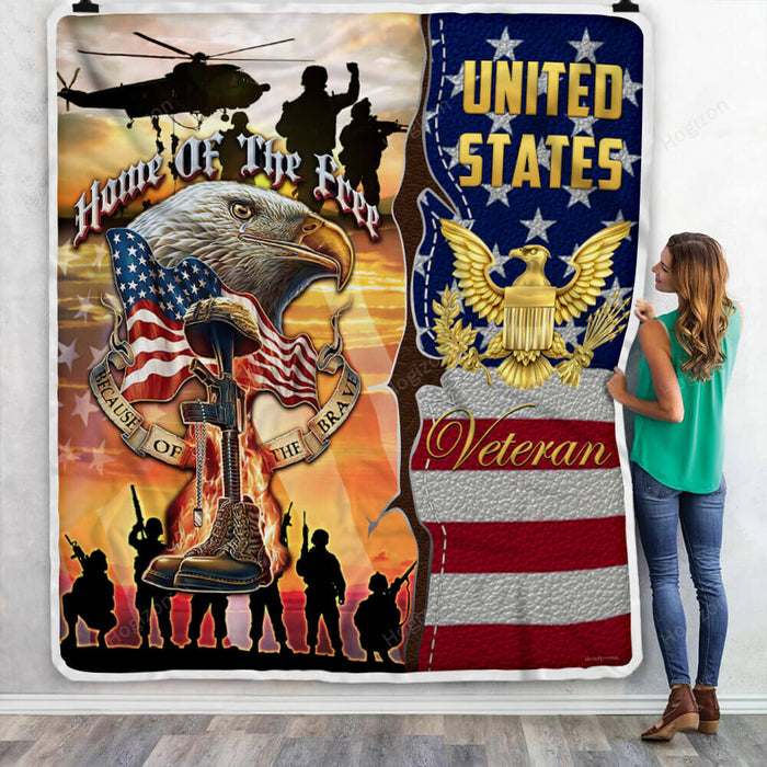 United States Veteran. Home Of The Free Fleece Blanket For Soldier Veterans Memorial's Day Gift Ideas