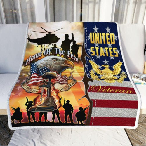 United States Veteran. Home Of The Free Fleece Blanket For Soldier Veterans Memorial's Day Gift Ideas