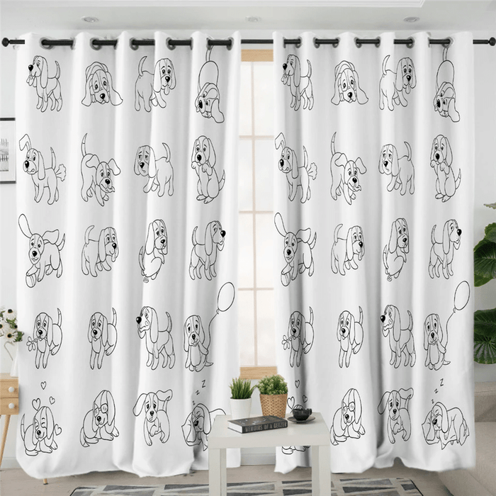 Dog Moments White 2 Panel Curtains