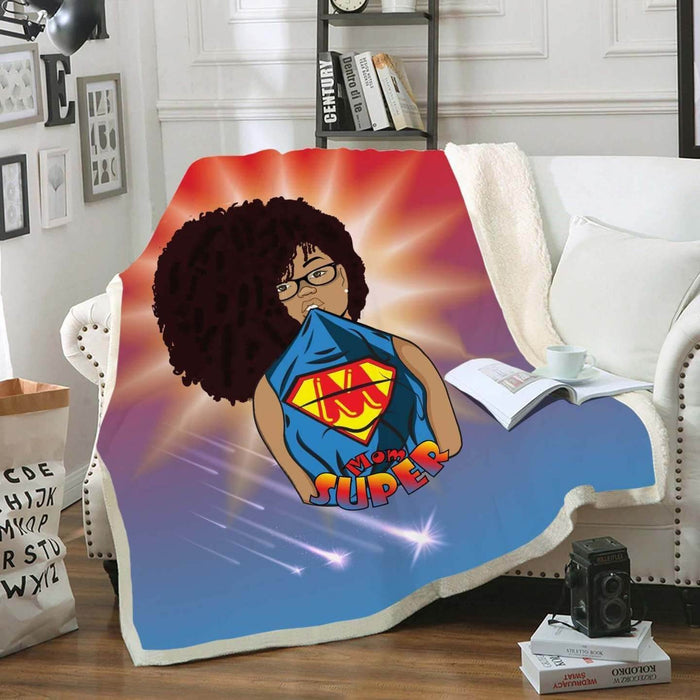 African American Art Afro Black Mom Mother'S Day Super Mom Fleece Blanket Freedom Day Juneteenth Day Gift Ideas