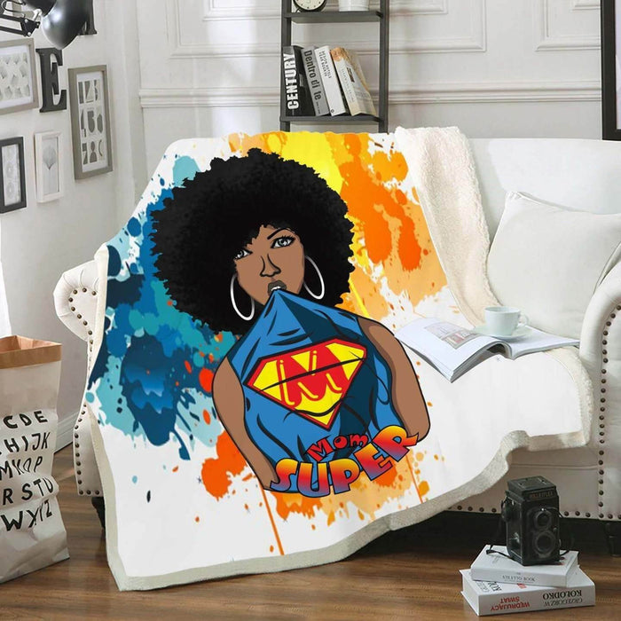 African American Mother'S Day Gift Afro Natural Black Super Mom Fleece Blanket Freedom Day Juneteenth Day Gift Ideas