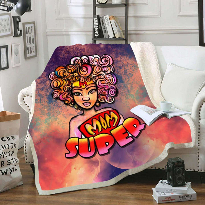 African American Art Afro Natural Hair Super Mom Fleece Blanket Freedom Day Juneteenth Day Gift Ideas