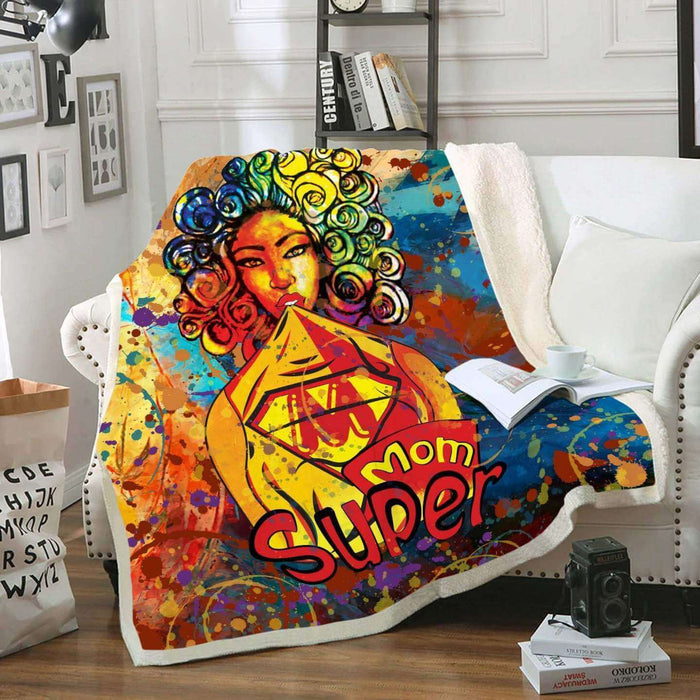 African American African Women Art Colorful Curls Kinky Chicks Super Mom Fleece Blanket Freedom Day Juneteenth Day Gift Ideas