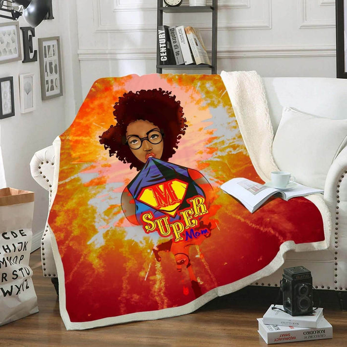African Fashion Mother'S Day Present Afro Kinky Curly Super Mom Fleece Blanket Freedom Day Juneteenth Day Gift Ideas