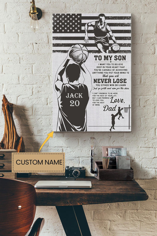 Basketball To My Son Personalized Poster - Sport Wall Art - Gift For Basketball Player Basketball Lover Son Wrapped Canvas