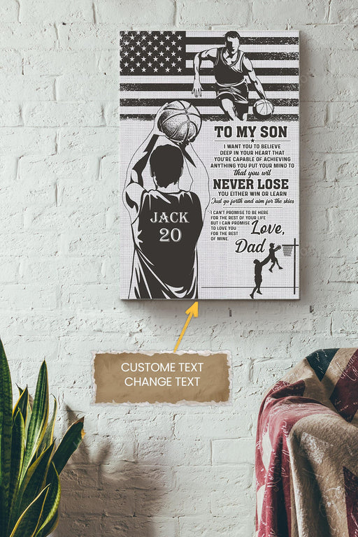 Basketball To My Son Personalized Poster - Sport Wall Art - Gift For Basketball Player Basketball Lover Son Wrapped Canvas