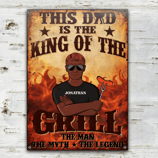 King Of The Grill The Man The Myth Grilling Dad Gift Personalized Rectangle Classic Metal Sign