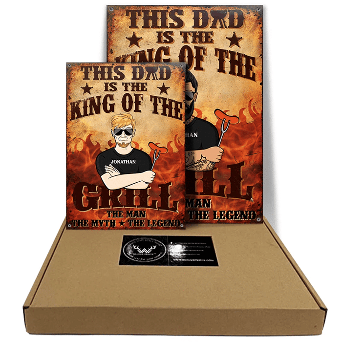 King Of The Grill The Man The Myth Grilling Dad Gift Personalized Rectangle Classic Metal Sign