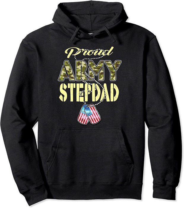 Proud Army Stepdad Us Flag Camo Dog Tags Military Stepfather Pullover Hoodie Unisex Sweatshirt