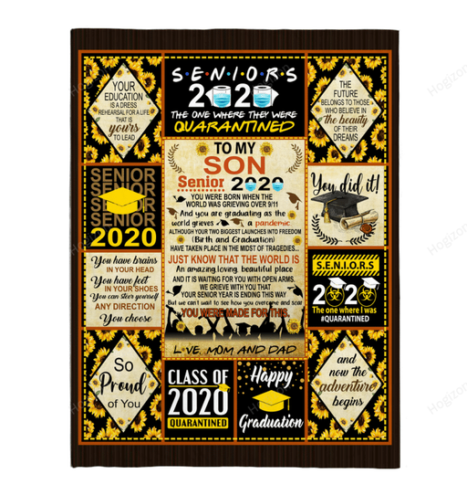 9 To My Son Senior 2020 You Were Born When The World Was Grieving Over 9 11 Gift From Dad Mom Black Fleece Blanket