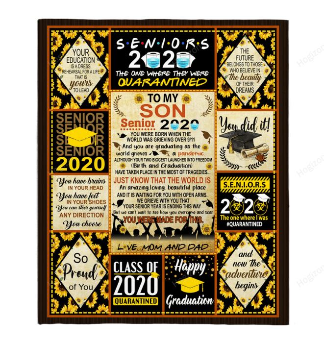 9 To My Son Senior 2020 You Were Born When The World Was Grieving Over 9 11 Gift From Dad Mom Black Fleece Blanket