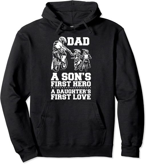 Biker Dad Hero First Love Dirt Bike Rider Motocross Riding Pullover Hoodie Sweatshirt