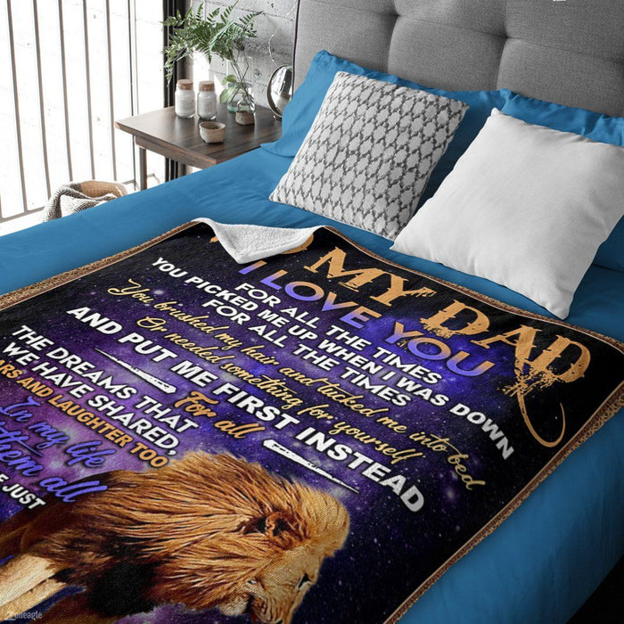 To My Dad, I Love You For All, Lion Blanket, Customized Blanket, Personalized Name, Gifts For Dad From Daughter, Son, Sherpa Fleece Blanket