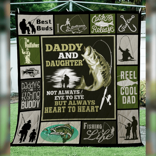 Fishing Dad Not Eye To Eye Always Heart To Heart Quilt Blanket Home Decoration