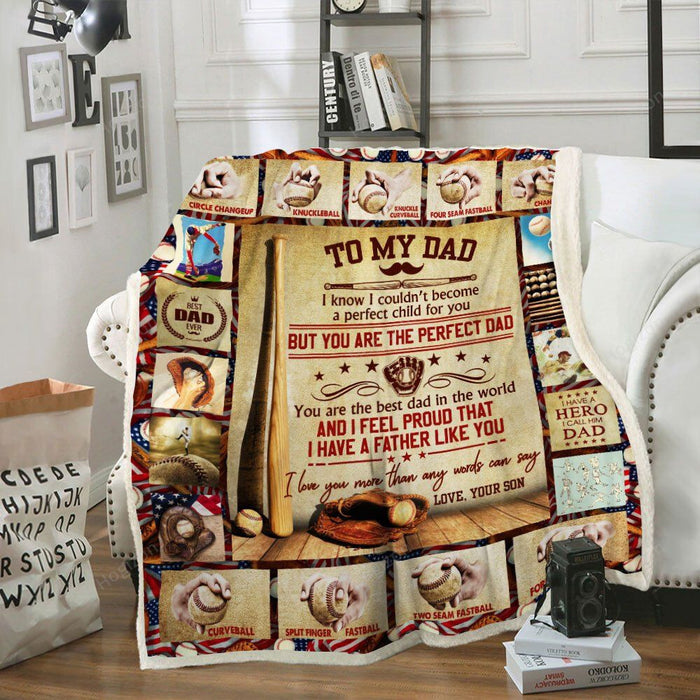 Son To Dad You Are The Best Dad In The World Baseball Blanket Gift From Son Home Decor Bedding Couch Sofa Soft and Comfy Cozy