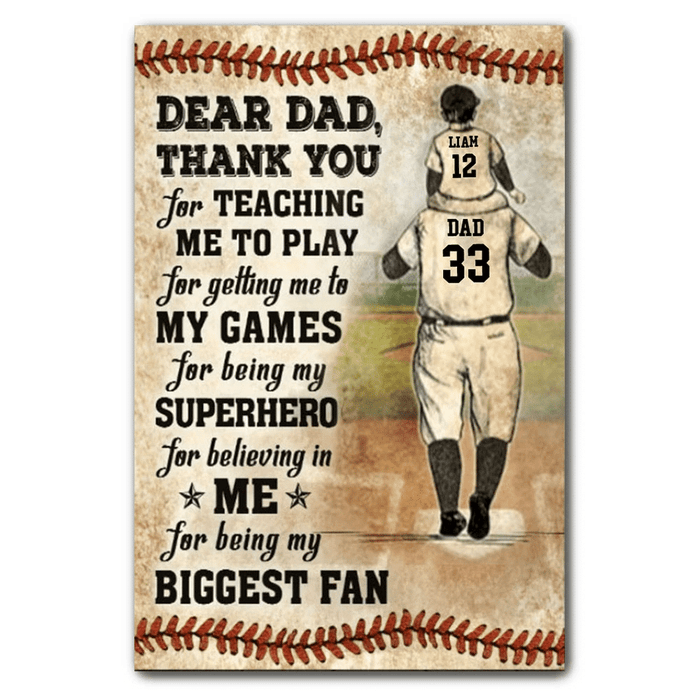 Personalized Poster Canvas Baseball Dad And Son, Thank You For Teaching Me To Play, Baseball Poster Gift Decor Home Decor Wall Art Visual Art