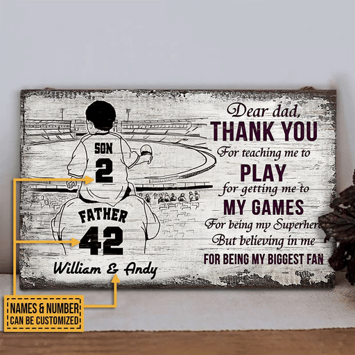 Personalized Baseball Dad And Son Thank You Sketch Customized Wood Rectangle Sign