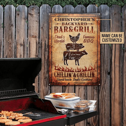 Grilling Backyard Dad's Famous Personalized Rectangle Classic Metal Sign